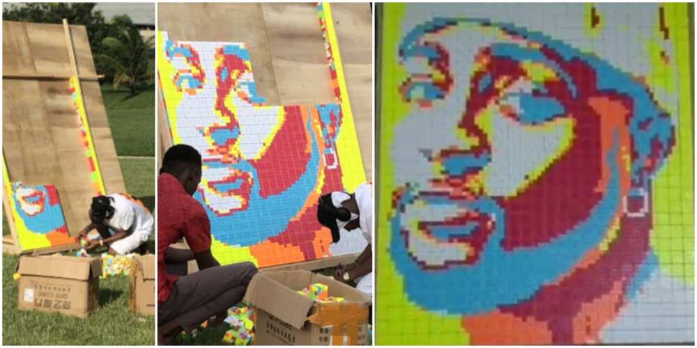 Talented artist in the process of making a portrait of Davido