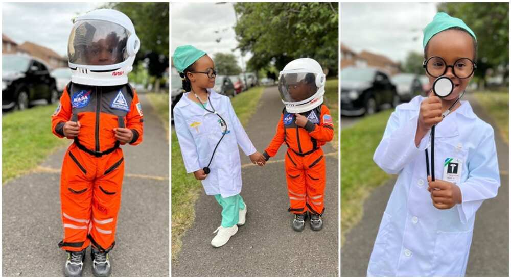 Photos of Nigerian kids stepping out as doctor, and astronaut for their science day in school.