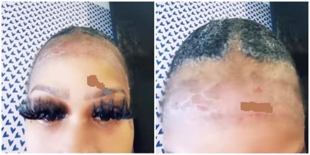 All the hair is in the lashes: Reactions as lady edges chops off after using hair glue for weeks All the hair is in the lashes: Reactions as lady edges chops off after using hair glue for weeks