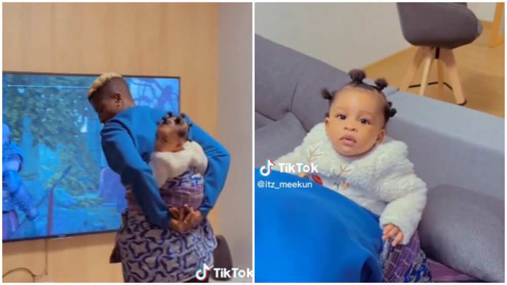 P Olayinkaka backs his baby, dances in video. Photo Source:Tiktok/@itz_meekun