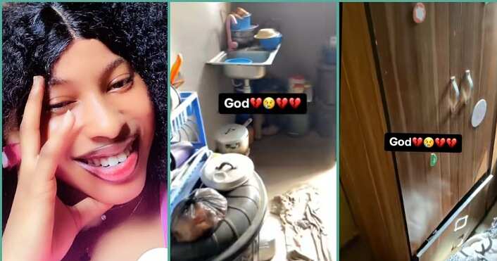 Lady cries out after seeing the state of her house ransacked by thieves