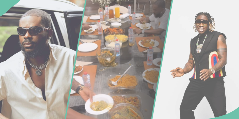 Zlatan Ibile turns to God at dinner table with friends.