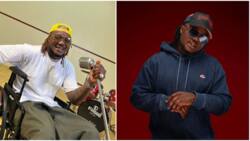 Rapper CDQ returns on wheelchair after car accident, D'banj, Femi Adebayo, others react: "Stay strong OG"
