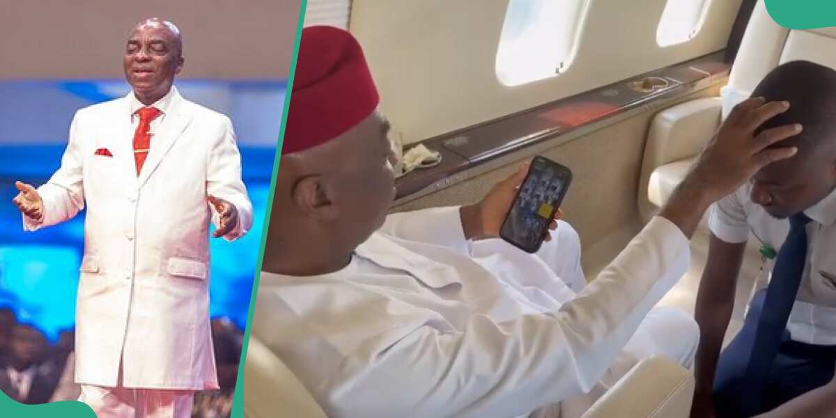 Bishop David Oyedepo prays for pilot aboard private jet, lays hand on him in viral video