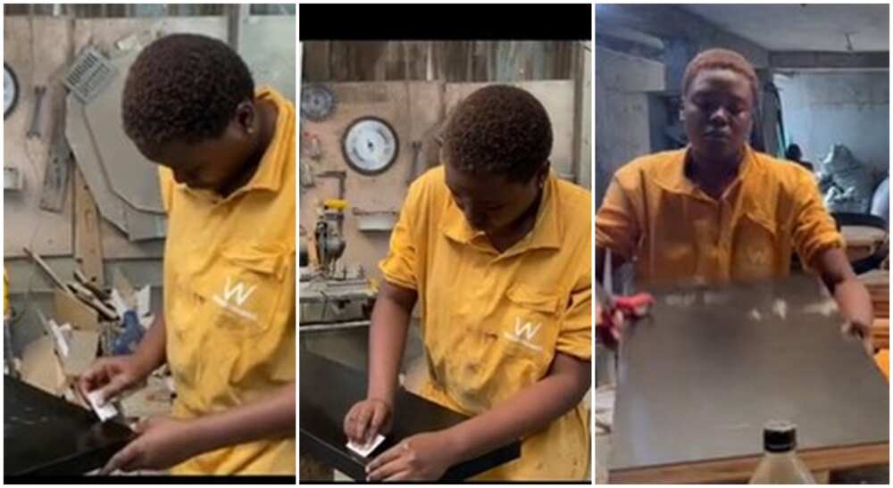 Photos of Deola, a UNILAG student who has taken to carpentry due to ASUU strike.