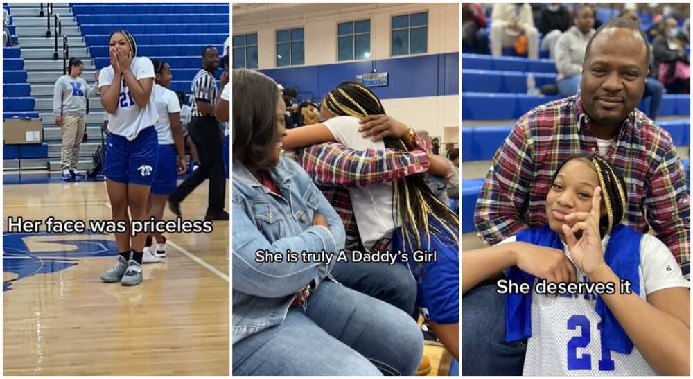 Photos of a girl passionately hugging her father.