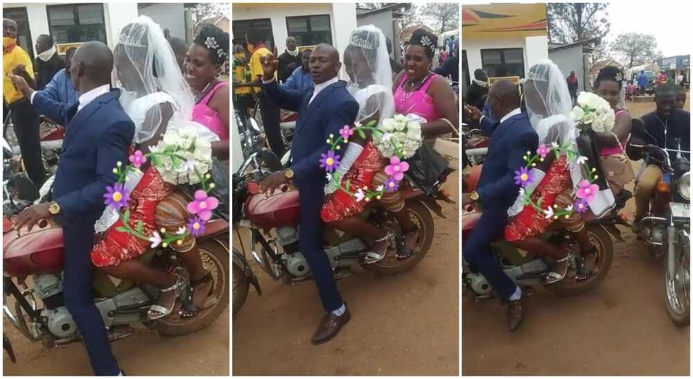 Photos of a black man riding his bride to church on their wedding day.