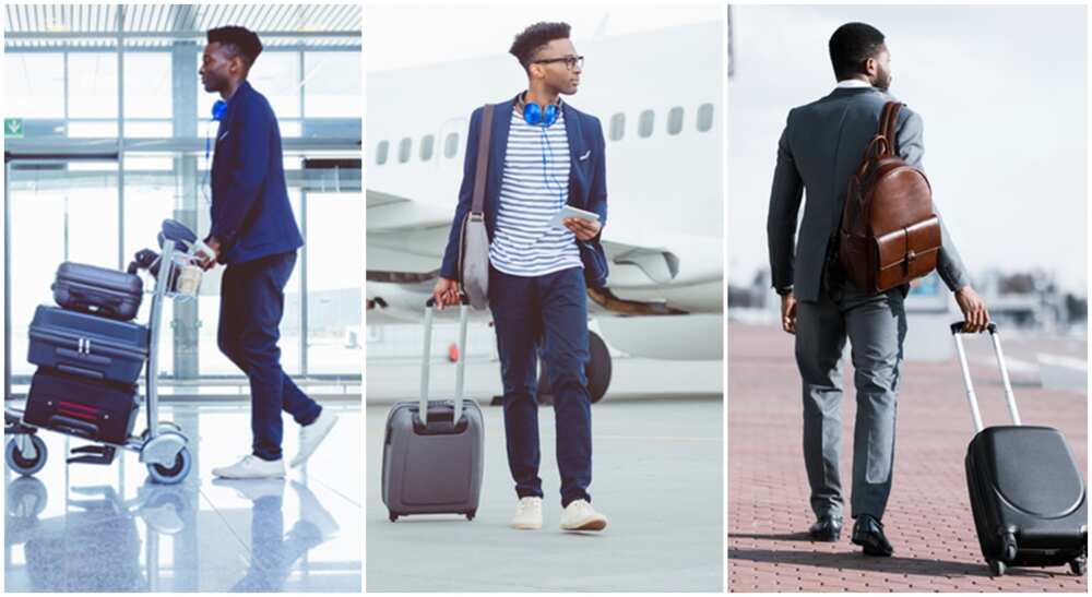 Photos of young men at the airport.