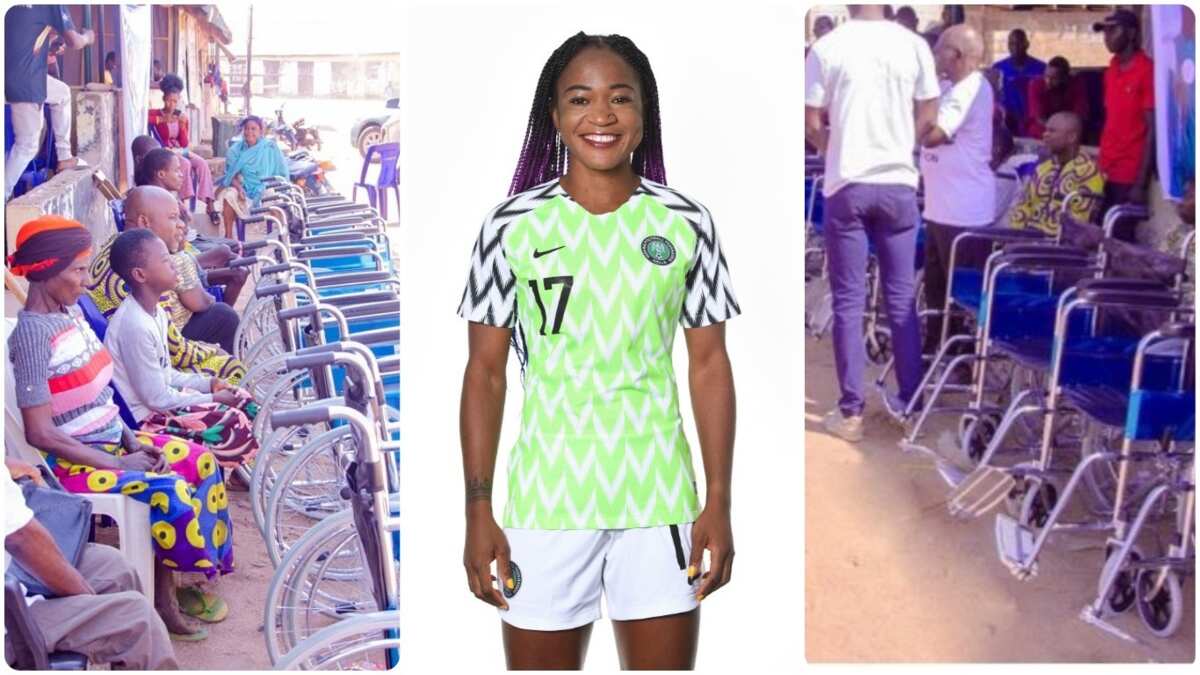 Nigerian legend put smiles on people's faces after distributing wheelchairs to people with physical disabilities in her community (see pictures)