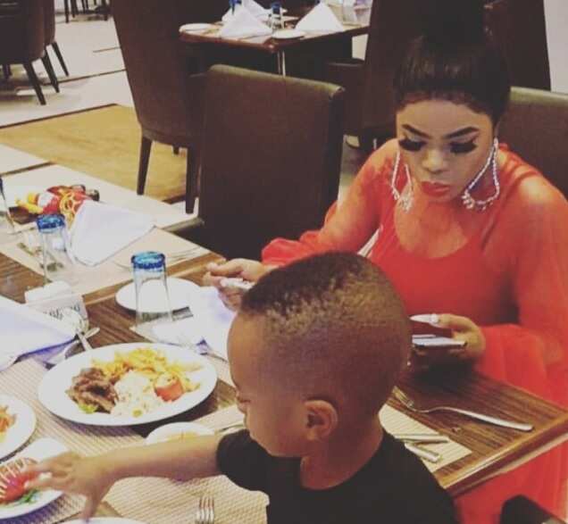 Bobrisky spotted having dinner with Tonto Dikeh's son