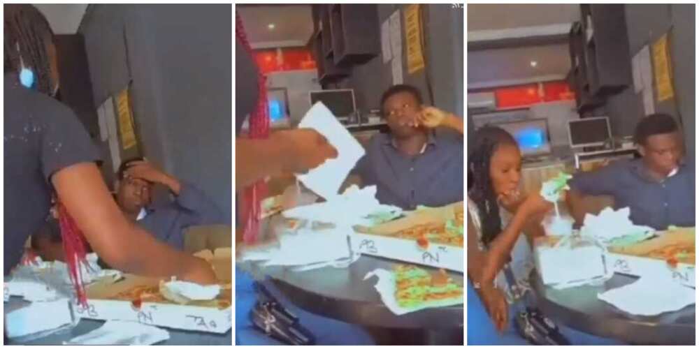 Reactions as man refuses to eat his food after lady he invited on a date came with two friends