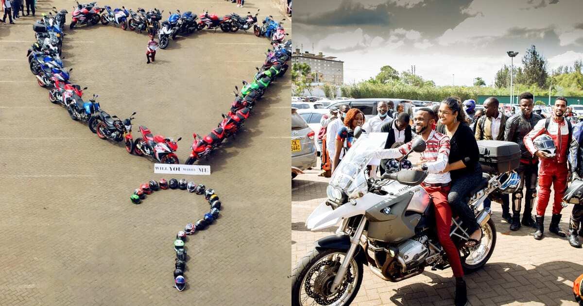 Man proposes to lover using numerous motorbikes and helmets; viral pictures cause stir