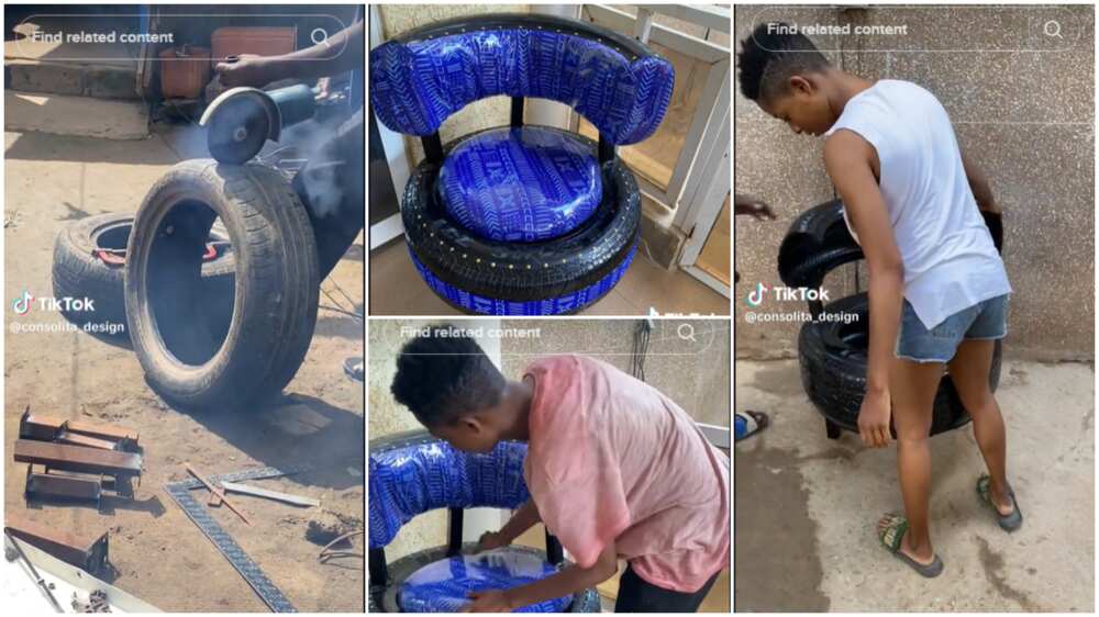 Cool interior piece/lady changed tyre into chair.