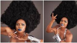 Unapologetically African: Yemi Alade wows fans with 'pyramid' hairstyle in new photos