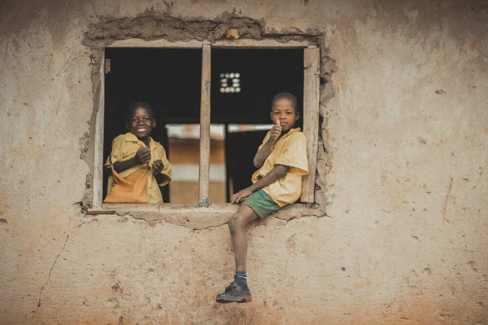 Children in a school window