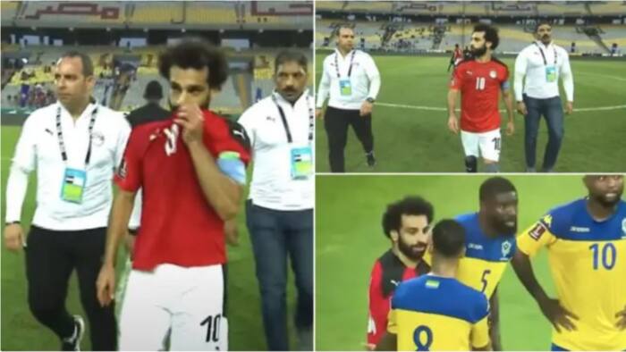 Players of opposing African country mob Egyptian star Mohamed Salah asking for his shirt
