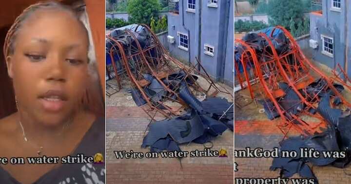 Nigerian lady reveals how the water tank stand in her compound crashed to the ground