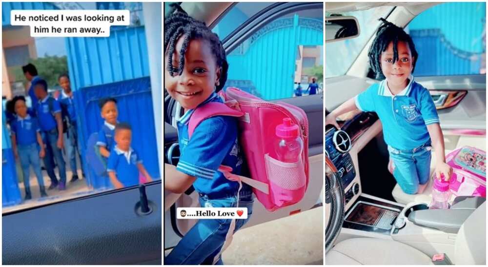 Photos of beautiful little girl and her daughter when her dad came to pick her in school.