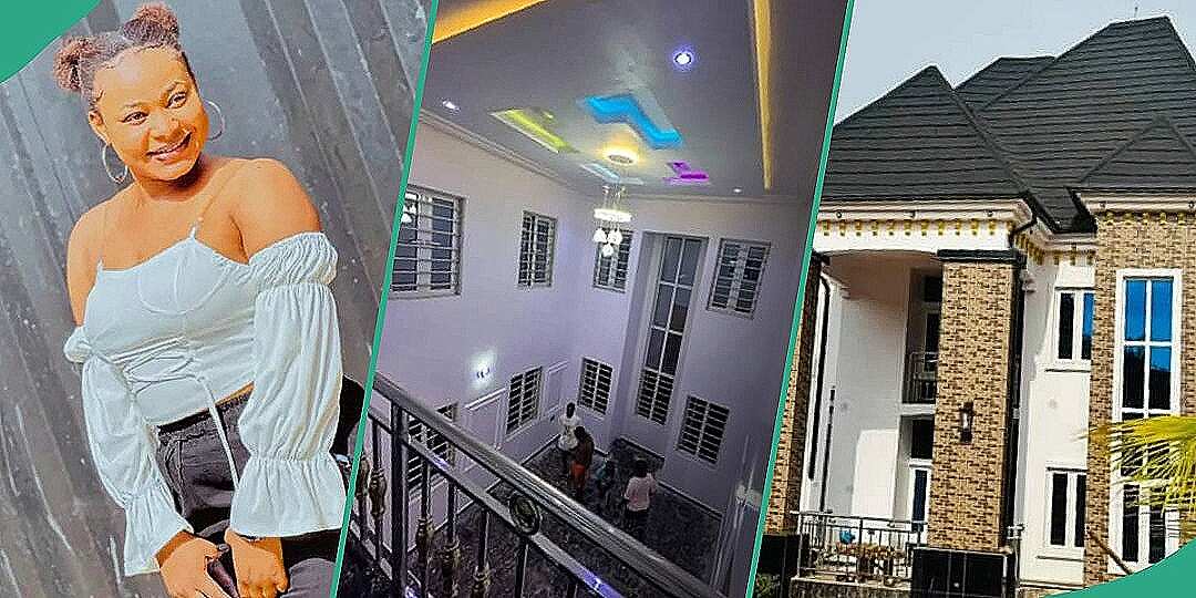 Watch video as Nigerian woman shows off husband's new mansion
