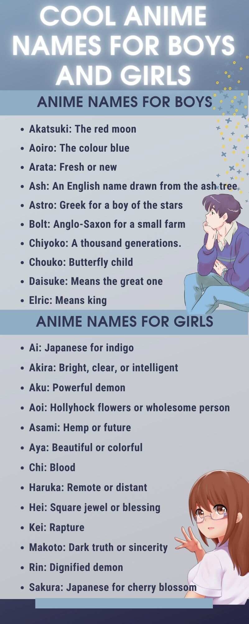 Сool anime names for boys and girls