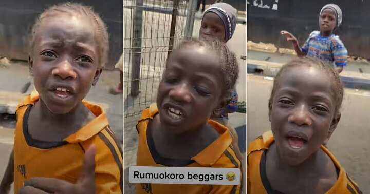 Watch hilarious video as little girl begs man for money using slangs