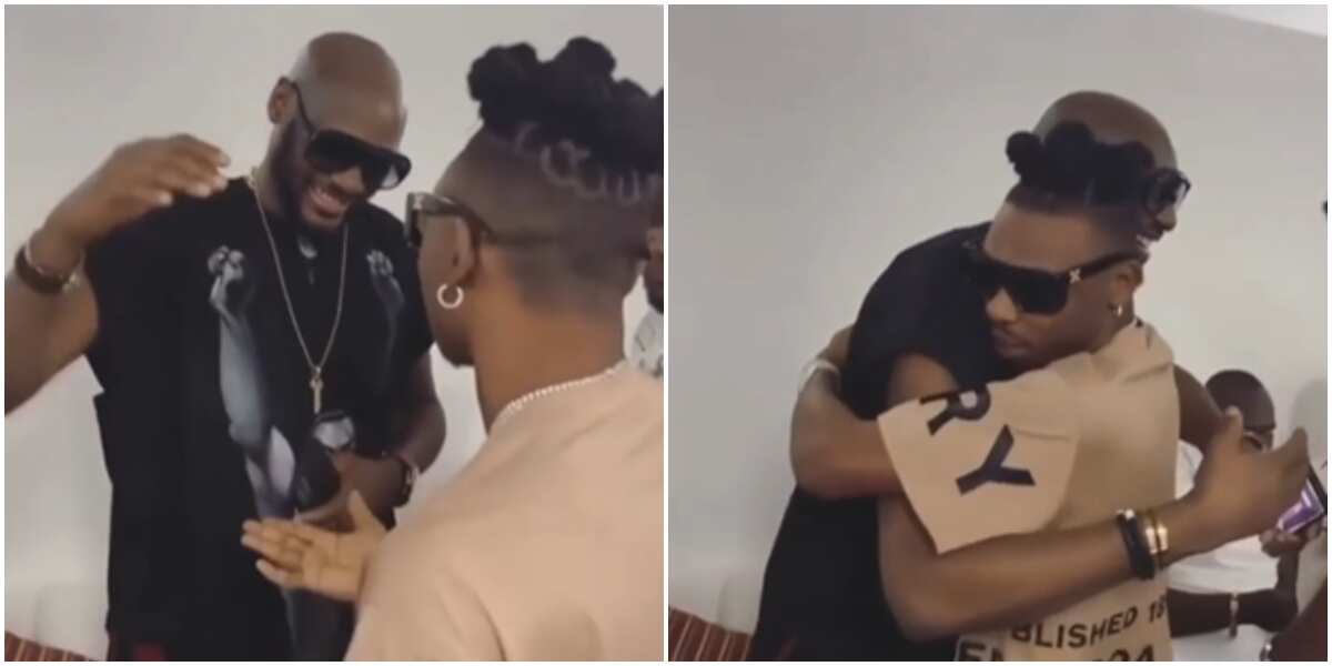 Adorable video shows moment Mayorkun linked up with senior colleague 2baba in Dubai, singers hug passionately