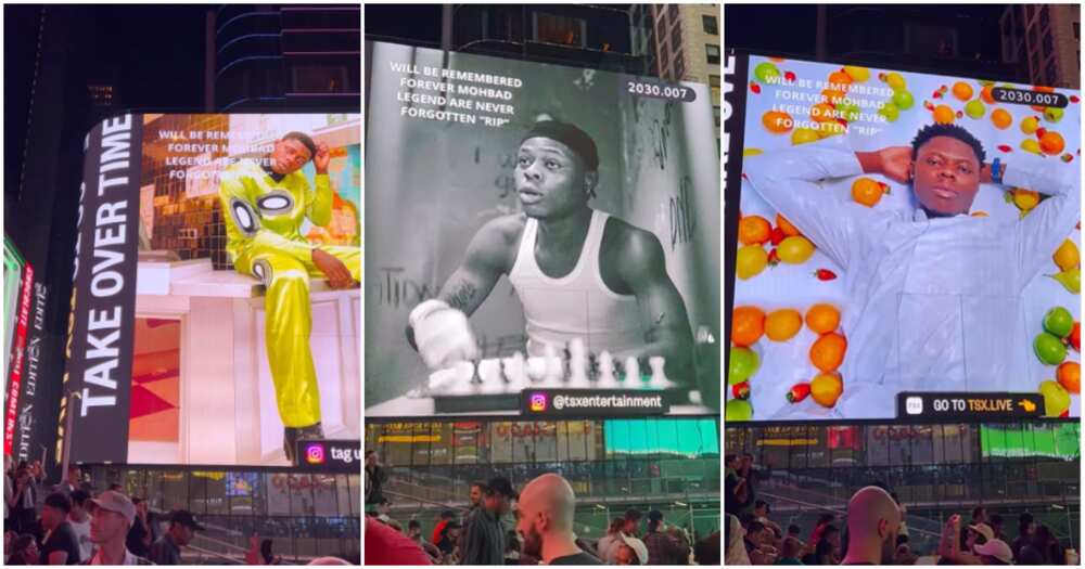 Mohbad's photos displayed in Times Square, New York. Mohbad's photos displayed in Times Square, New York.