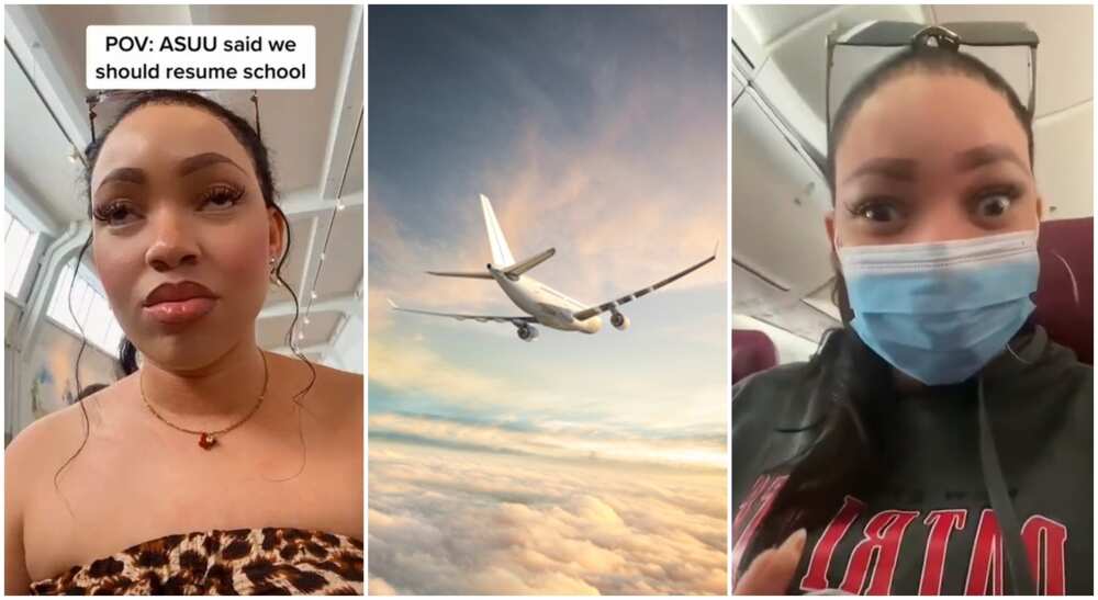 Photos of a Nigerian student as she flies into the country from London to start school after ASUU called off srike.