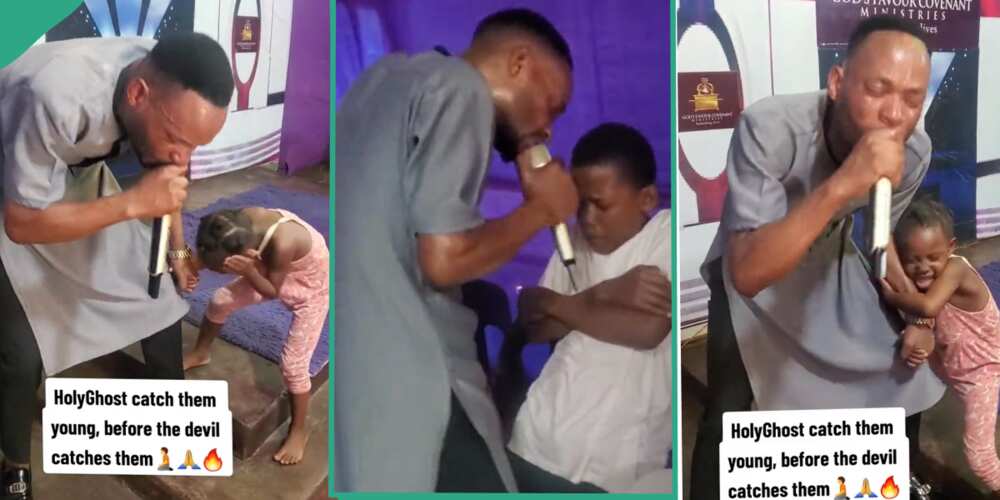 Pastor spotted praying with children.