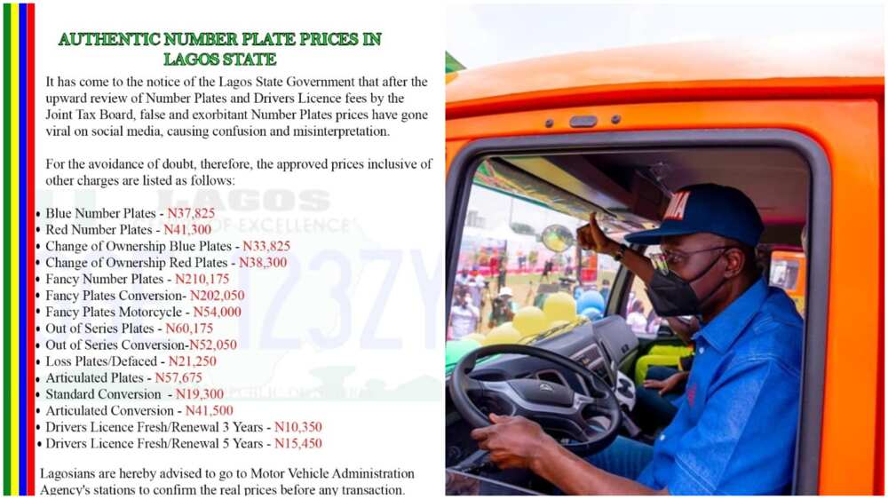 List: Lagos Govt Releases New Prices of Number Plate