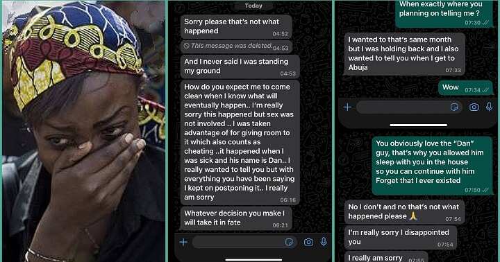 Read heartbreaking chats between a man and his girlfriend who cheated on him after he relocated abroad
