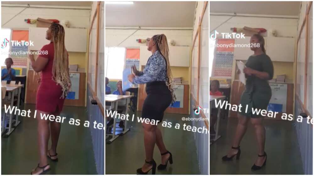 Curvy teacher/teacher in heels and short skirt.