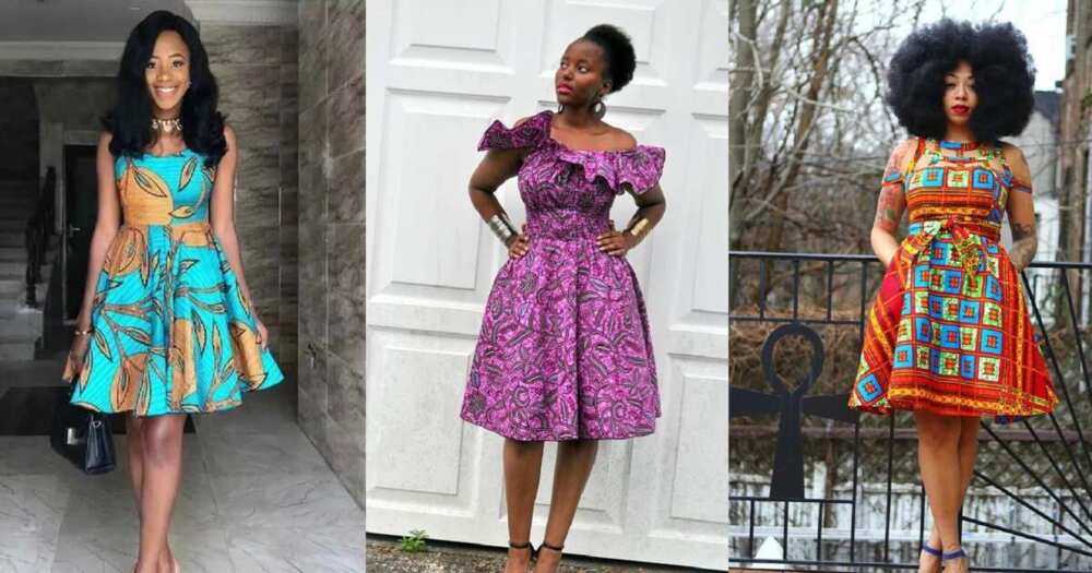 Knee-length Ankara flare gowns Knee-length Ankara flare gowns
