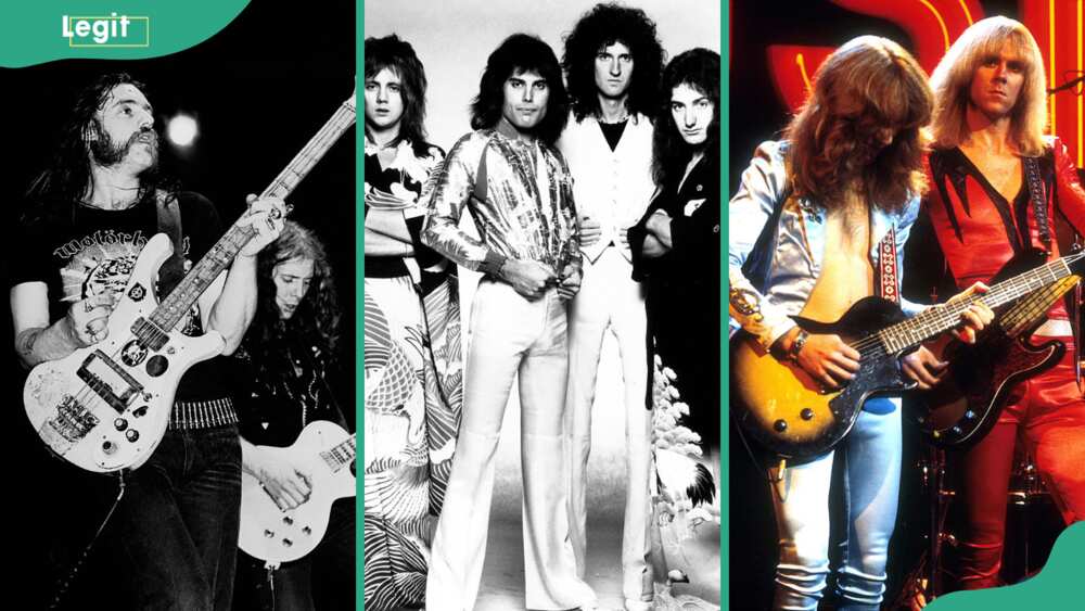 70s band members; Motörhead (L), Queen (C) and Aerosmith (R) bands