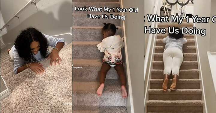 Mum slides down stairs, funny video