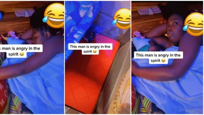 Nigerian man cries out as wife sleeps alone with their newborn at night, chases him away from the bed in video