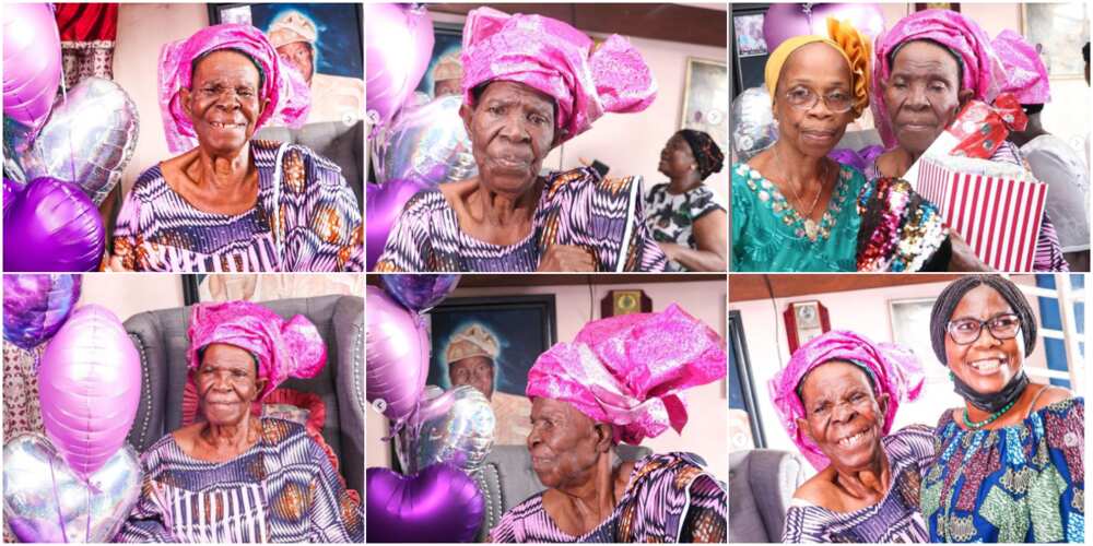 The grandmother was elated when her kids and grandkids surprised her on her 90th birthday