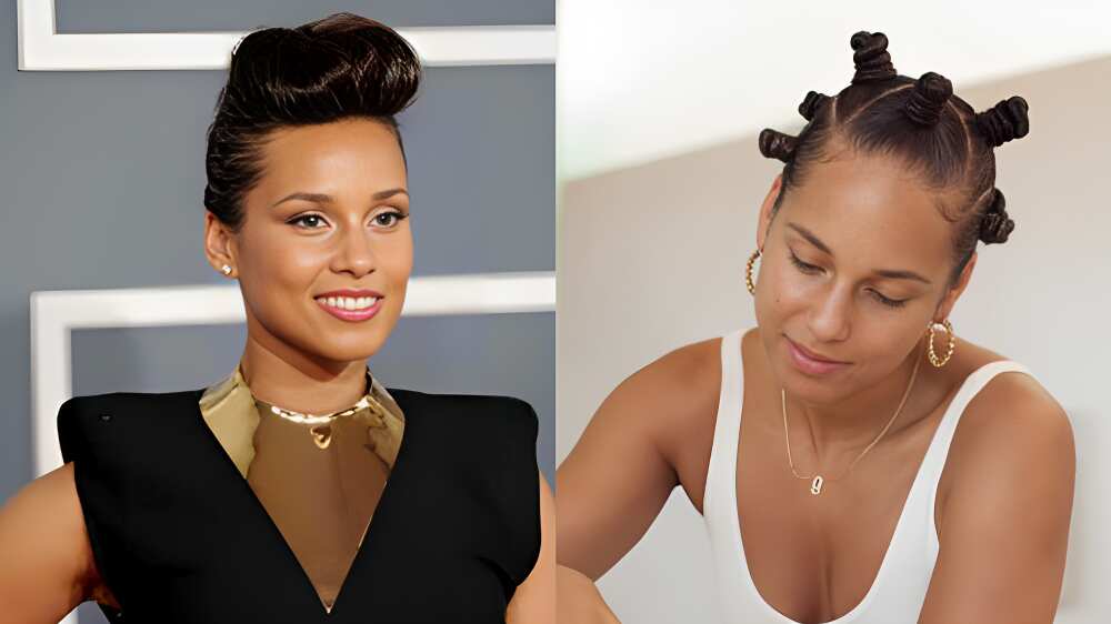 Alicia Keys' Mohawk and Bantu knots hairstyles