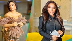 Tonto Dikeh gives fashion icon vibe with glossy green outfit, impresses fans: "Her Excellency"