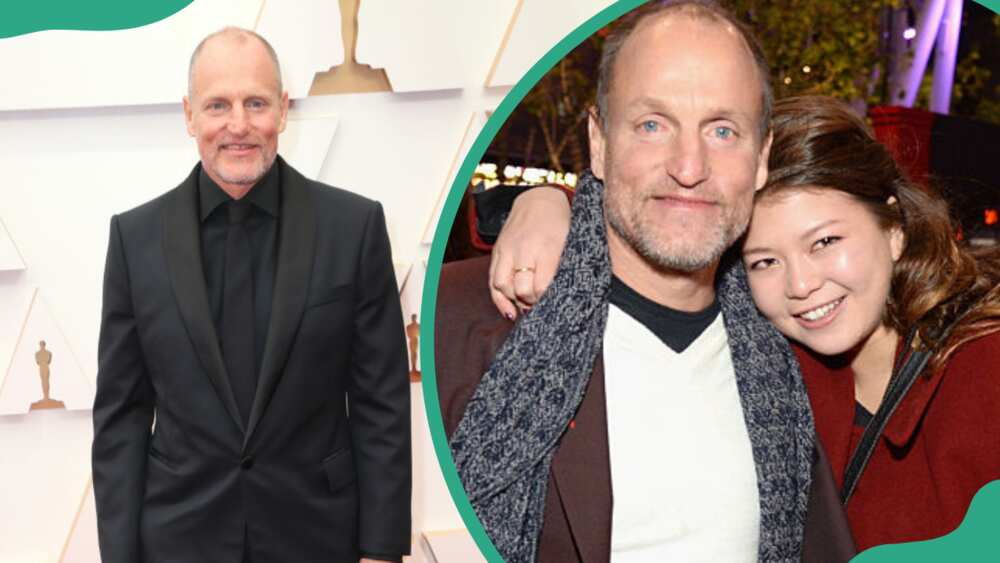 Woody Harrelson at the 94th Annual Academy Awards (L). Woody and Zoe Giordano in Los Angeles (R).