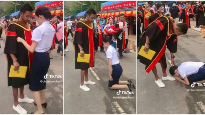 "Thank you": Humble lady honours & bows to brother who quit school so she can become a graduate