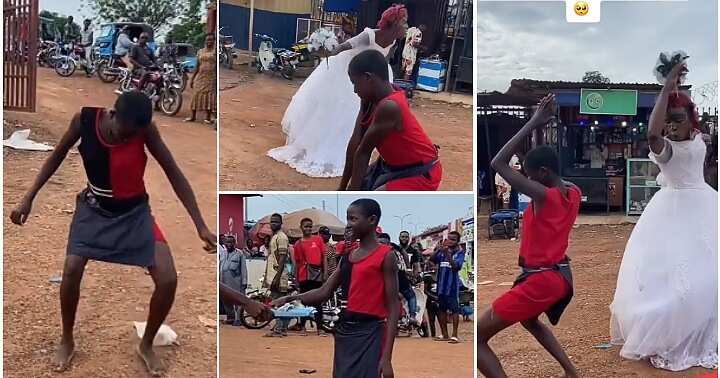 Pure water seller dances, whines waist, middle of the road