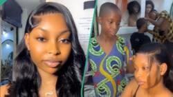 Young girl fixes lace frontal wig for lady, shows expertise, netizens react: "I get trust issues"