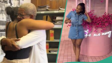 After 4 years, young lady returns home to reunite with her father, they hug each other
