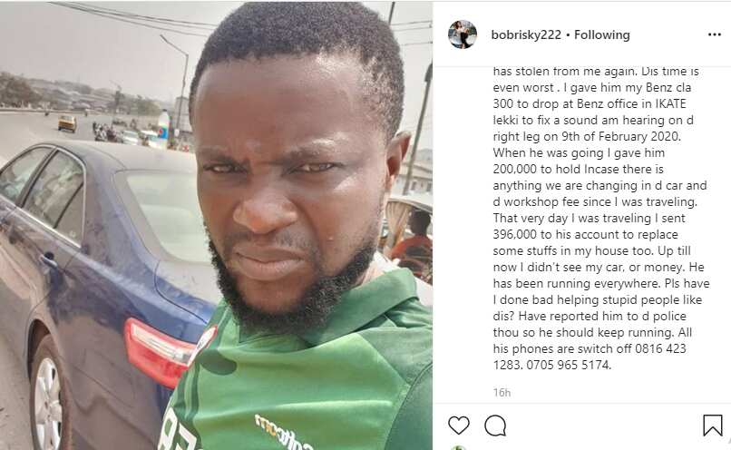 Bobrisky’s driver absconds with car