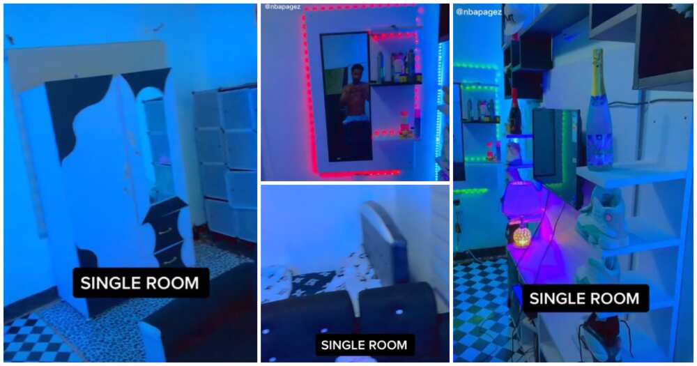 Single room, one room, interior of one room apartment, many lighting, club