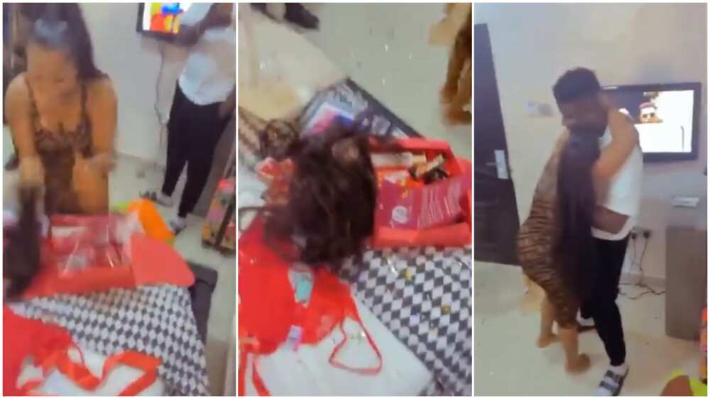 Lady almost runs overexcited as lover gift her bone straight hair Lady almost runs overexcited as lover gift her bone straight hair