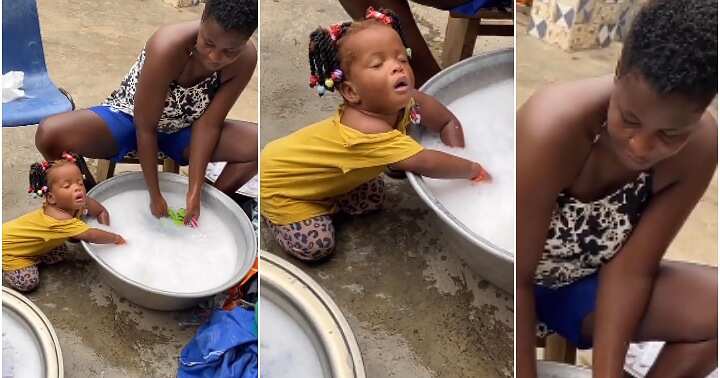 Little girl sleeps off while washing clothes
Photo Credit: @mufasatundeednut