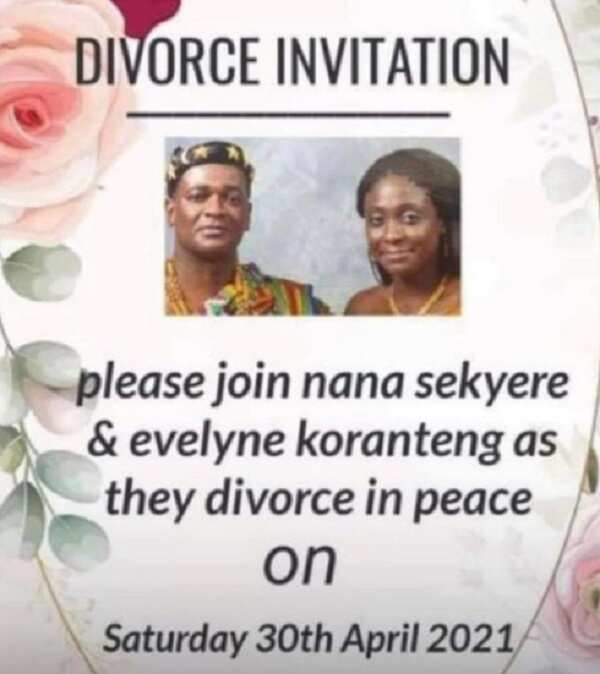 Ghanaian couple send out invitation to their divorce party, internet users react