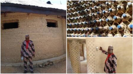 "Nigerians are very creative": Man builds 3-bedroom house with 14,800 plastic bottles, photos emerge